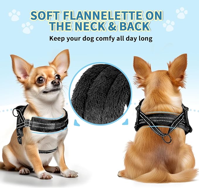 SlowTon No Pull Small Dog Harness and Leash Set, Puppy Soft Vest Harness Neck & Chest Adjustable, Reflective Lightweight & Anti-Twist Pet Lead Combo for Small Medium Dogs (Black, M)