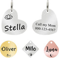 Ultra Joys Cat ID Tag Personalized Pet Tags, Durable Stainless Steel Small Pet Mini Dog Cat Tag Lightweight -Heart Tag in Silver