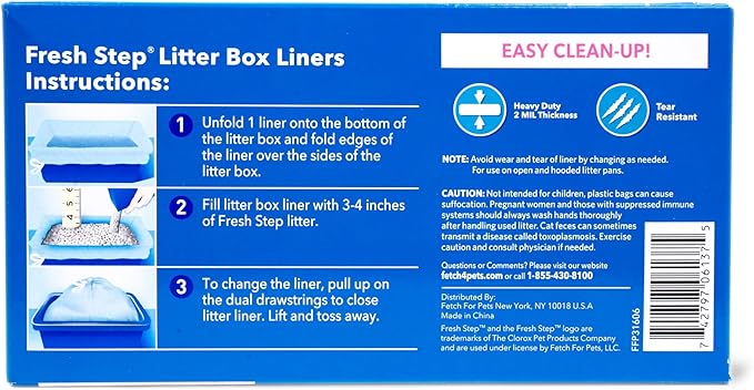 Fresh Step Jumbo Drawstring Cat Litter Box Liners, Scented Heavy Duty Kitty Litter Bags for X-Large Oval or Rectangle Pans, Helps Contain Mess for Easy Lift Out Cleanup, 36 x 19 in, 15 Count - 12 Pack