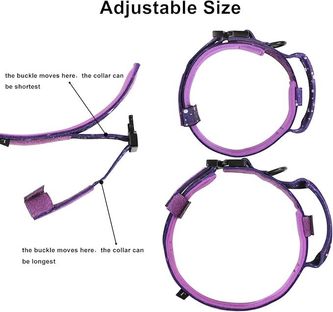 DAGANXI Tactical Dog Collar, Adjustable Military Training Nylon Dog Collar with Control Handle and Heavy Metal Buckle for Medium and Large Dogs, with Patches and Airtags Case (M, Purple Sky)