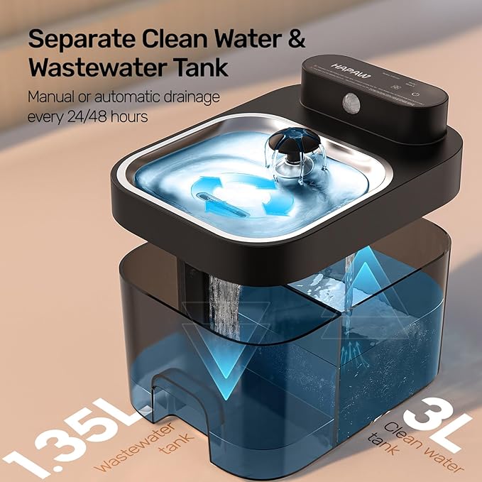 2026 Latest Cat Water Fountain, No Filter Cotton, App Monitoring Wastewater Separation Wireless Pet Fountain, 5000mAh Battery & Plug-in, 3L/101oz Water Dispenser for Cats Indoor, 2.4G Wi-Fi