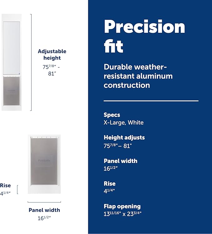 PetSafe Sliding Glass Pet Door - No-Cut DIY Install Doggy Door for Renters - Aluminum Frame - Adjustable Height 75 7/8" to 80 11/16" - Ideal for Extra Large Dogs Up to 220 lb - White