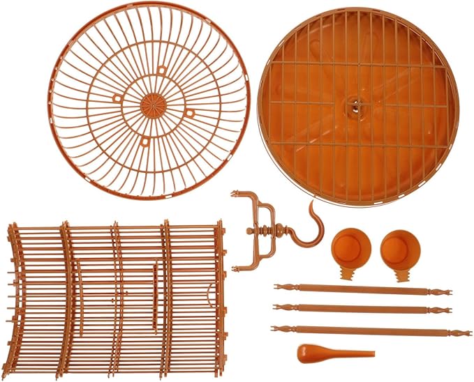 VILLCASE Round Bird Cage for Small Birds, 9.8" X 17.6 “ Plastic Travel Carrier for Parakeets Budgies Finches, Vintage Hanging Style Birdcage Prop with Feeder Cups for Vet Visits & Decor Snap-Fit