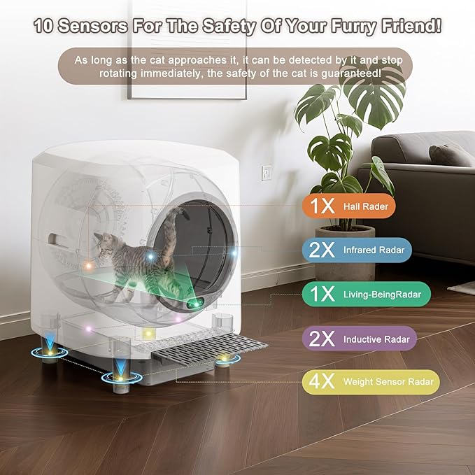 Automatic Litter Box, Self Cleaning Litter Box, Odor Control, 90L Large Capacity with APP Control and Safety Sensor, Ellenpent, for Multiple Cats, Large Cat, with 3 Rolls Garbage Bags