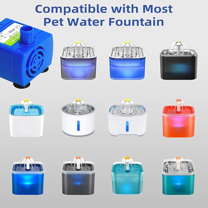 IP68 DR-DC160 Submersible Water Pump Cat Water Fountain Pump for Tritone Ceramic, Stainless Steel, Round Flower Cap Cat Fountains, Automatic Pet Water Dispenser Replacement Pump (No LED & with Brush)