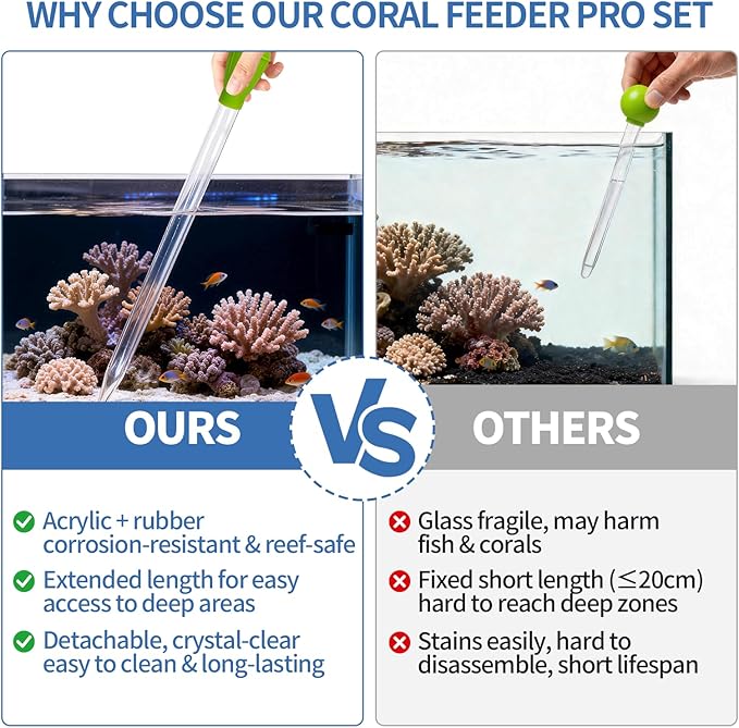17.7 Inch Extra Long Aquarium Coral Feeder Tool, Deep Tank Fish Feeding Pipette, Long Pipette for Coral and Fish Feeding, Reef Tank Maintenance Accessories (2 Colors)