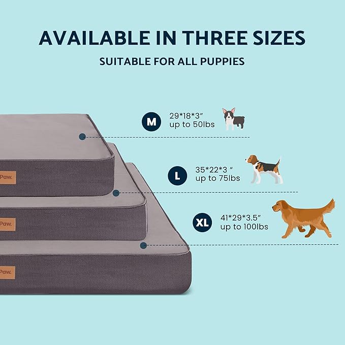 Washable Cooling Pet Bed for Small, Medium Dogs & Cats, Certipur-Us Certified Memory Foam Pet Bed with Waterproof Inner Liner (29" x 18", Up to 50LBs)