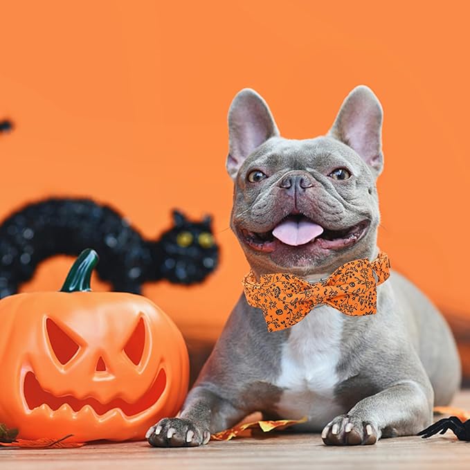 Halloween Dog Collar, Pet Collars Dog Bow Pumpkin Cute Cotton Dogs Collar Girl Boy Holiday Pet Dog Collar Gift Bow Dog Collars Soft Puppy Collar for Small Dogs