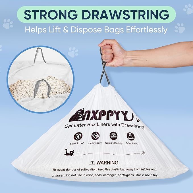 160 Count Cat Litter Box Liners for Litter Box Robot 4/5, Cat Litter Bags for Automatic Litter Box, 10-12 Gallon Heavy Duty Waste Bags with Drawstrings, 25.19" x 15.7" (Black)