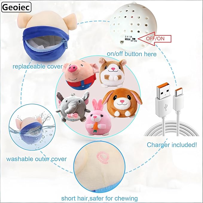 Interactive Dog Toys,Active Moving Pet Plush Toy with Recording and Music Modes, Jumping Squeaky Song shaking Interactive Dog Ball,Rechargeable Dog Toys to Keep Them Busy, Plush Pet Toy(Smile Red Pig)