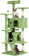 54in Cat Tree Cat Climbing Tower with Scratching Post, Cats House Perch Kitten Tree Condo Wood Playhouse, Pet Trees Tower for Indoor Cats, Green