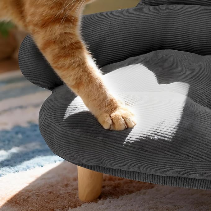 Cat Sofa Furniture-Style Pet Bed with Removable Cotton Velvet Cover, Solid Pine Wood Legs, for Cats and Small Dogs, Gray