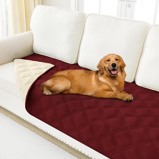Smiry Waterproof Dog Bed Cover Blanket 30x70, Soft Reversible Pet Blanket, Washable Leakproof Cats Dogs Couch Cover for Sofa, Couch, Furniture, Wine Red/Beige
