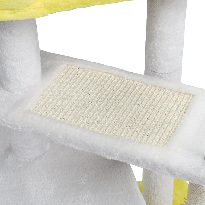 VINGLI Cat Tree, 27 inch Small Cat Tower with Scratching Post and Pad, Cat Condo for Indoor Kittens Padded Top Bed, Cats Indoor Activity Center (Yellow & White)