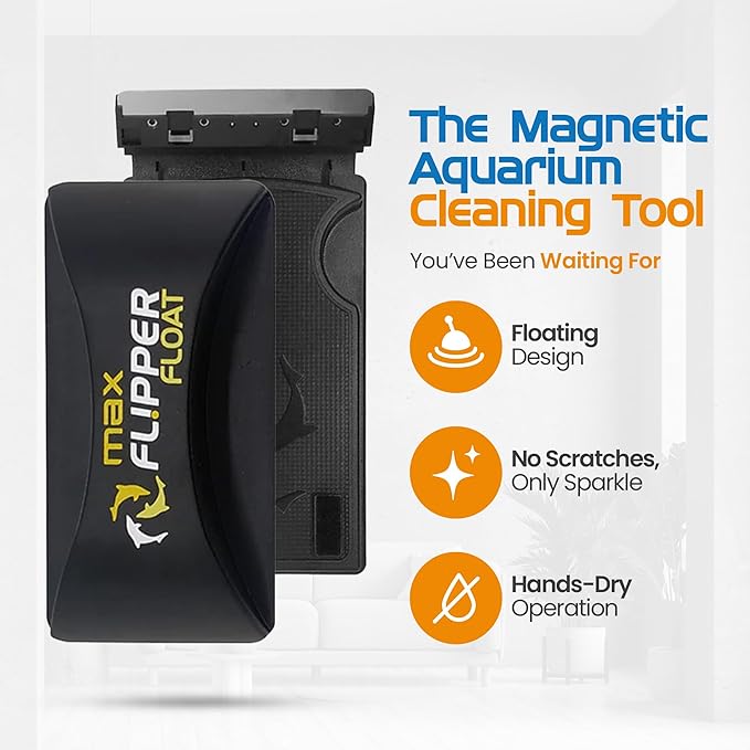 FLIPPER Max Magnetic Aquarium Cleaner – 2-in-1 Flip Scrubber and Scraper, Floating Design for Cleaning Hard-to-Reach Algae and Debris on Glass and Acrylic Tanks up to 3/4" (19mm)