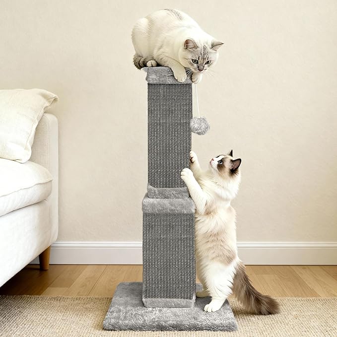 AGYM Cat Scratching Post, 32 Inch Cat Scratching Posts for Large Cats, Scratching Posts for Indoor Cats Adults, Cat Scratch Post with Nature Sisal, Full Gray