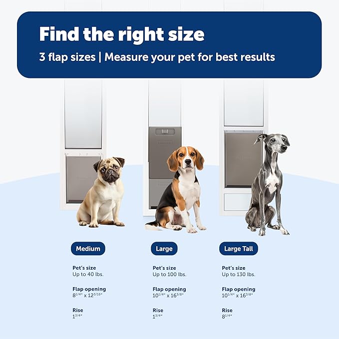 PetSafe Sliding Glass Pet Door - No-Cut DIY Install Doggy Door for Renters - Aluminum Frame - Adjustable Height 91 7/16" to 96" - Ideal for Large Dogs Up to 130 lb - White
