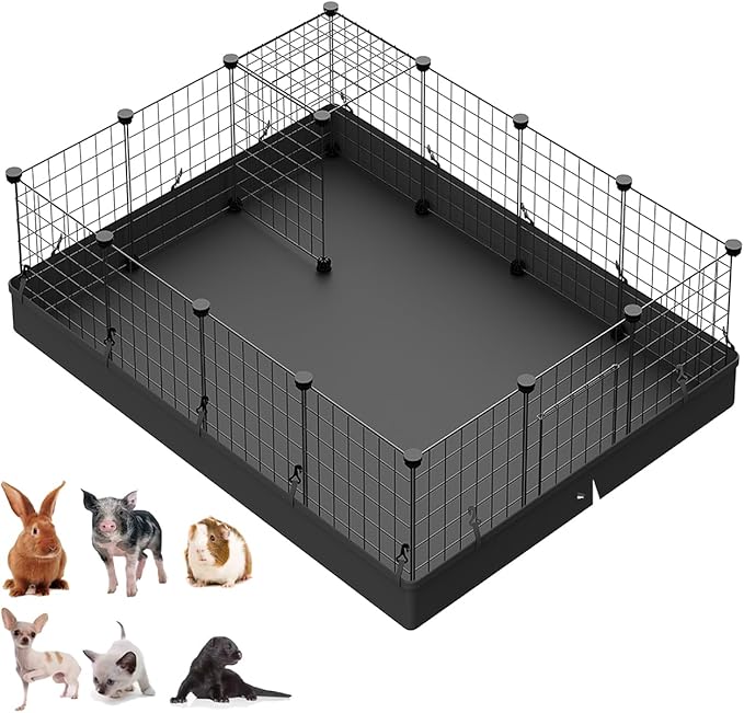 LANGXUN 16pcs Small Animal Playpen with Waterproof Mat, Pet Playpen, Rabbit Guinea Pig Cages, Puppy Kitten Playpen | Indoor & Outdoor Portable Metal Wire Yard Fence 13"x13"