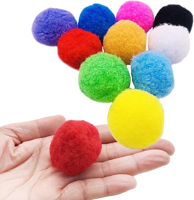 PET SHOW 100pcs 1.5"/3.8cm Cat Toy Balls Bulk Soft Kitten Pompon Toys Indoor Cats Interactive Playing Quiet Ball Cats Favorite Toy Assorted 10 Colors