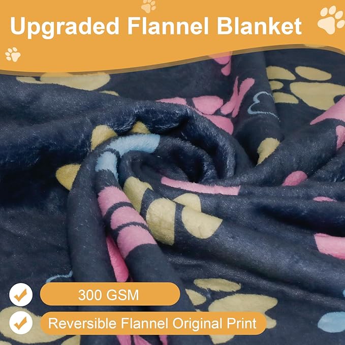 Dog Blankets for Large Dogs, 80"x60" Blanket Washable, Fuzzy Soft Pet Mat Throw Cover for Kennel Crate Bed, Cute Paw Pattern, Cat Blanket, Gifts Medium Small Pet Essentials, Navy Blue