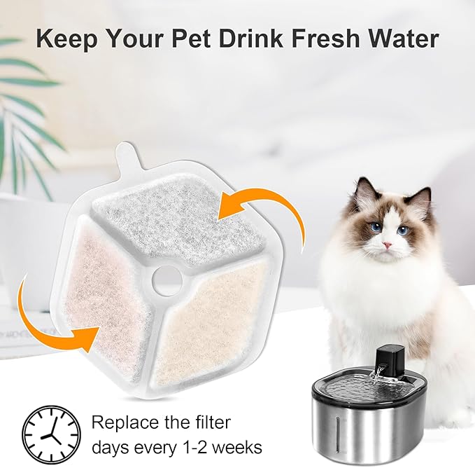 Pet Water Fountain Filters Replacement for 152oz/4.5L Wireless Cat Water Fountain PTM-643, 9+9 Packs Packs Replacement Filters Sponges Sets
