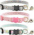 Breakaway Cat Collars with Bell, Set of 3, Durable & Safe Cute Kitten Collars Safety Adjustable Kitty Collar for Cat Puppy 7.5-11in (Gray,Pink,Blue)