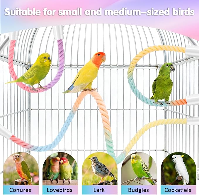 Bird Perch Rope, 4 Pcs 31.1” & 16.54” Bendable Cotton Rope Perches for Bird Cages, Interactive Birds Cage Accessories for Parrots, Parakeets, Cockatiels, Lovebirds, Budgies (2 Long + 2 Short)