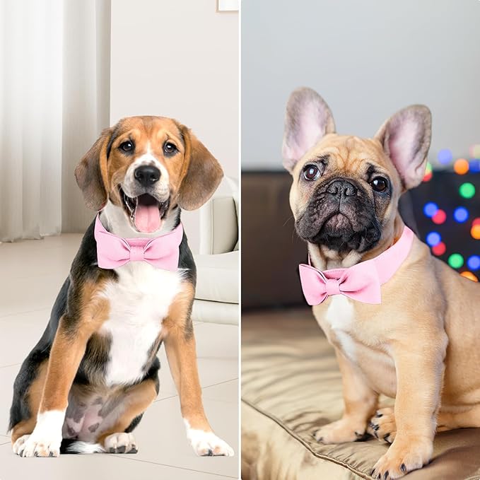 Segarty Dog Bow Tie Collar, Adjustable Pink Bowtie for Small Medium Dogs Neck Girth 10.2-14.2in, Cat Tie Tuxedo Comfortable Cotton Girl Pet Grooming Accessory for Formal Wedding Holiday Birthday Party