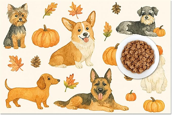 Fall Dog Pet Feeding Mat Autumn Pumpkin Design Food Mat for Dogs and Cats Non Slip Pet Bowl Mat with Cute Puppy Pattern Seasonal Mat for Cat Food and Water Bowls Home Kitchen 24" x 16"
