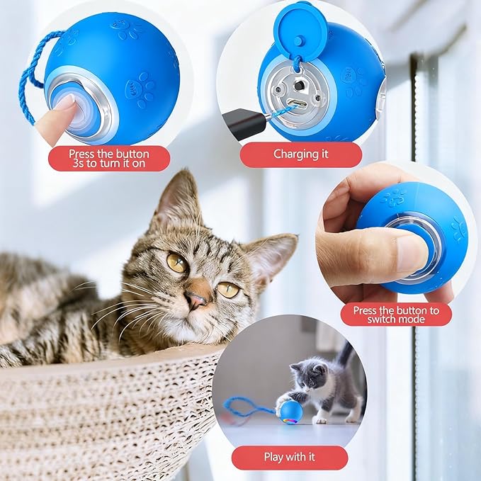 FUNNYDUCK Speed 2.0 Tail Interactive Cat Toys for Indoor Cats – Smart Motion-Activated Rolling Ball with Tail, Chirping Sounds, and USB Rechargeable Design for Enrichment & Exercise