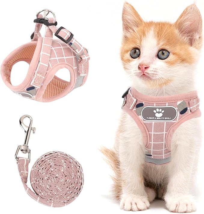 Cat & Dog Vest Harness - All Weather Mesh, Reflective Strap, Step-in Adjustable for Small Cats & Dogs (Pink-Pattern)