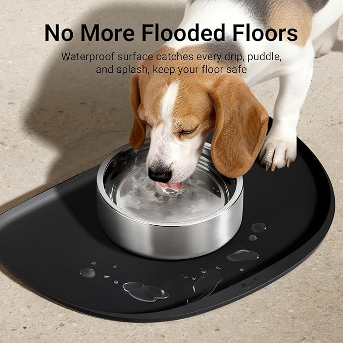 DownyPaws Dog Food Mats for Floors Waterproof, BPA Free Silicone Dog Bowl Mat, Non-Slip Pet Feeding Mat with High Raised Edge, Cat Placemat for Messy Drinkers, 24"×17", Black