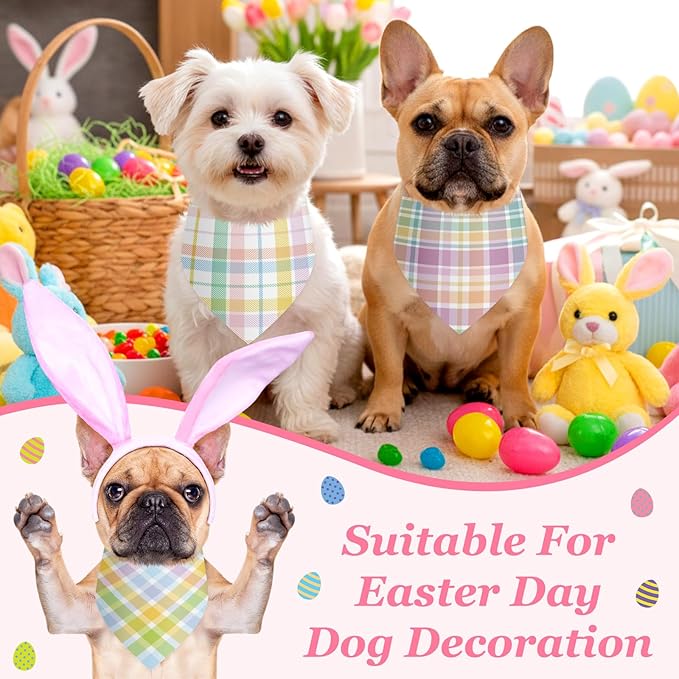 Abbylike 50 Pcs Easter Plaid Dog Bandanas Bulk Pastel Plaid Bandanas for Dogs Triangle Kerchief Bibs Scarf Set for Pet Easter Costume Photo Props Accessories Pet Shops, 25 Styles (25.6 x 17.7 x 17.7)