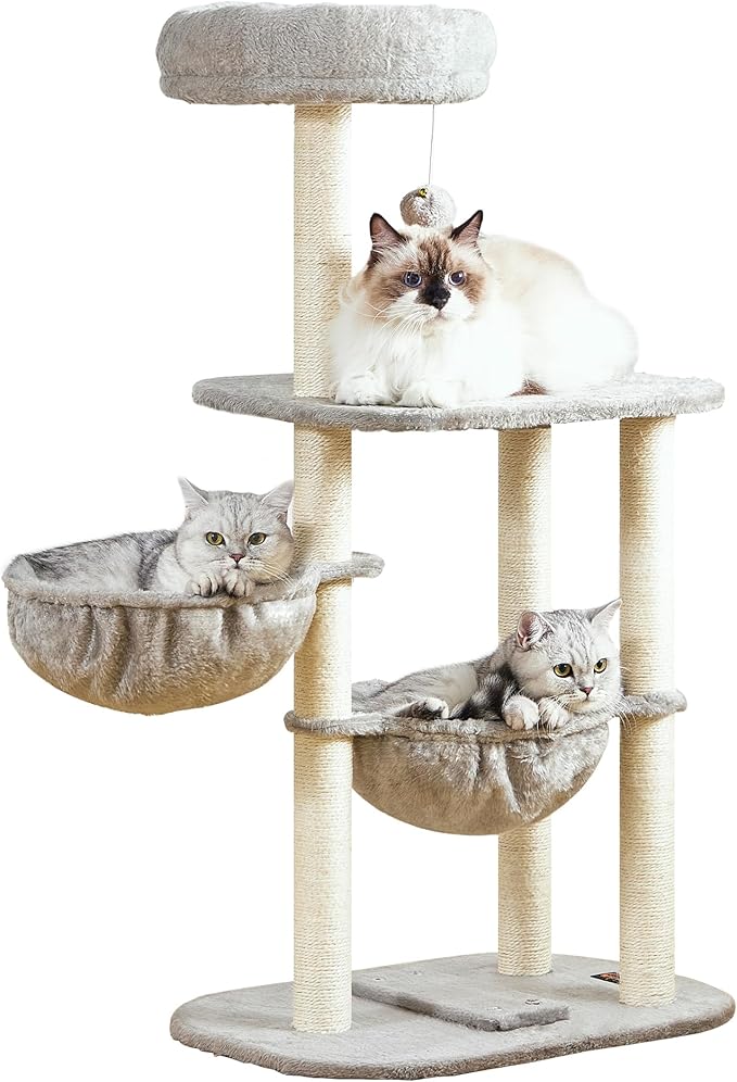 Small Cat Tree Tower with Lots of Scratching Posts - 42 Inch Medium Compact Cats Scratch House with Hammock Perch for Multi Level 2 Kitty - Indoor Corner Cat Bed Condo Climbing Gym Towers Furniture