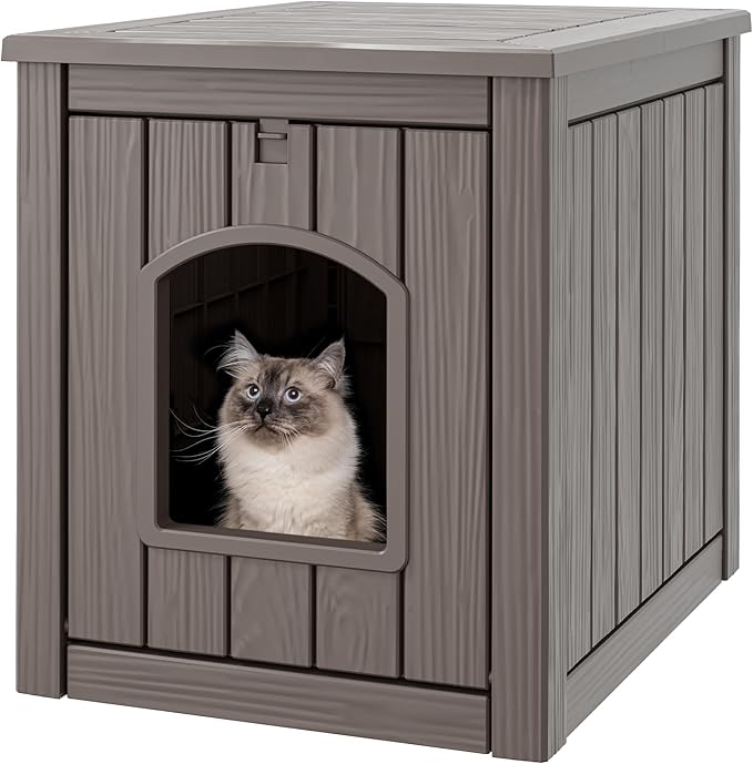 Cat Litter Box Enclosure, Hidden Litter Box with Openable Front Door, Outdoor Cat House Weatherproof, Side Table, Easy to Clean and Assembly, Dark Gray