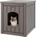 Cat Litter Box Enclosure, Hidden Litter Box with Openable Front Door, Outdoor Cat House Weatherproof, Side Table, Easy to Clean and Assembly, Dark Gray