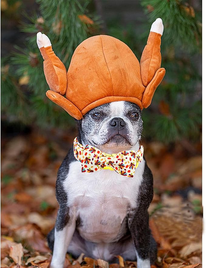 Thanksgiving Dog Collar, Turkey Dogs Collars Bow Tie Pet Collar Adjustable Pet Collars Premium Metal Buckle Autumn Leaf Necklace for X-Large Dogs