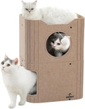 Cat House for Indoor Cats, 2-Storey Cat Bed Cave, Felt Cat Hideaway Condo with Resistant Scratching Freedom Kitten Cube for Multicats Beige