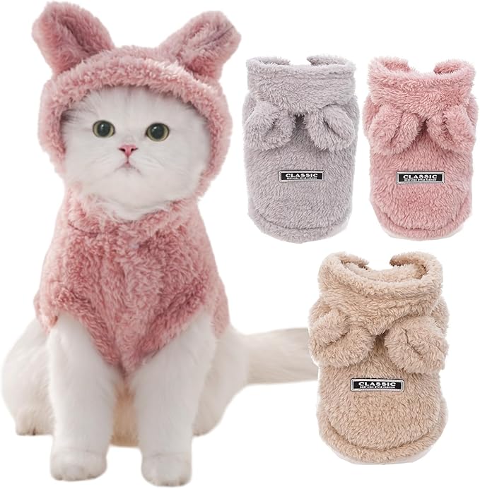 Selena Cat Bunny Ears Costume Cute Dog Kitten Hoodies Sweater Rabbit Ears Puppy Pet Apparel (X-Large,Pink)