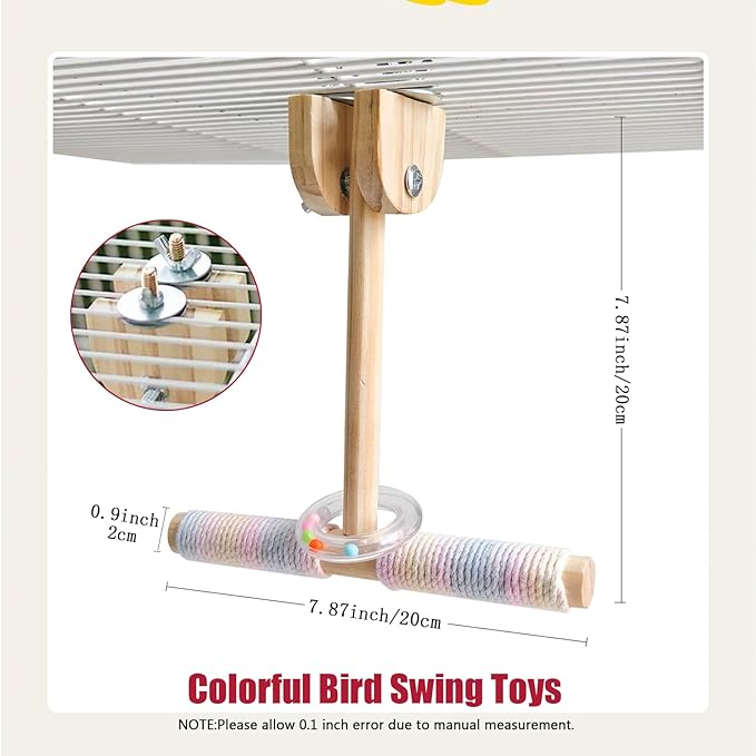Bird Swing for Cage,Rust Sound Interactive Hanging Bird Toy Perch,Wooden Exercise Cockatiel Toys,Bird Cage Accessories Perch,Parrot Perch Stand for Conure,Budgie,Cockatiel,Lovebird,Canary,Finch