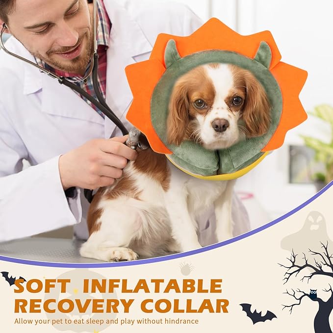 IEUUMLER Inflatable Recovery Dog Collar, Protective Donut Cone, Adjustable Soft Collar for Dog and Cat After Surgery Prevent from Biting & Scratching EU002 - Green Demon L
