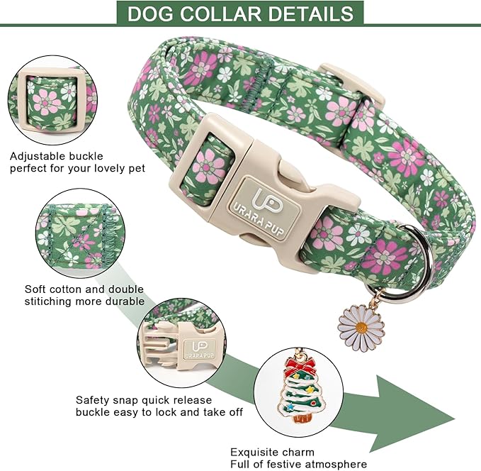 St. Patrick's Day Dog Collar, UP URARA PUP Shamrock Adjustable Pet Collar with Quick Release, St. Patrick's Day Dog Accessories for Small Medium Large Dogs