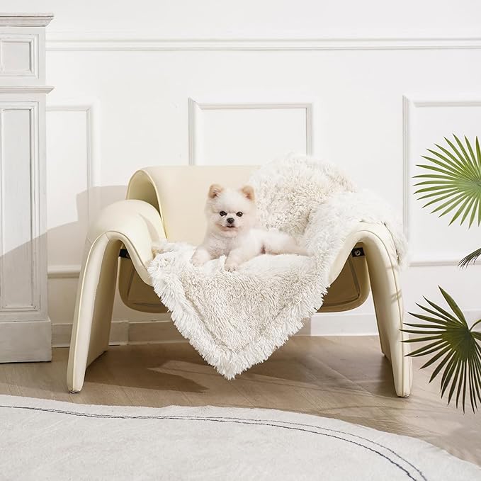 gogobunny Waterproof Dog Blanket for Couch & Furniture Protection - Super Soft Reversible Throw for Large Dogs & Cats, Calming Washable Fur & Sherpa Pet Blanket (25x35 Inch, Cream)