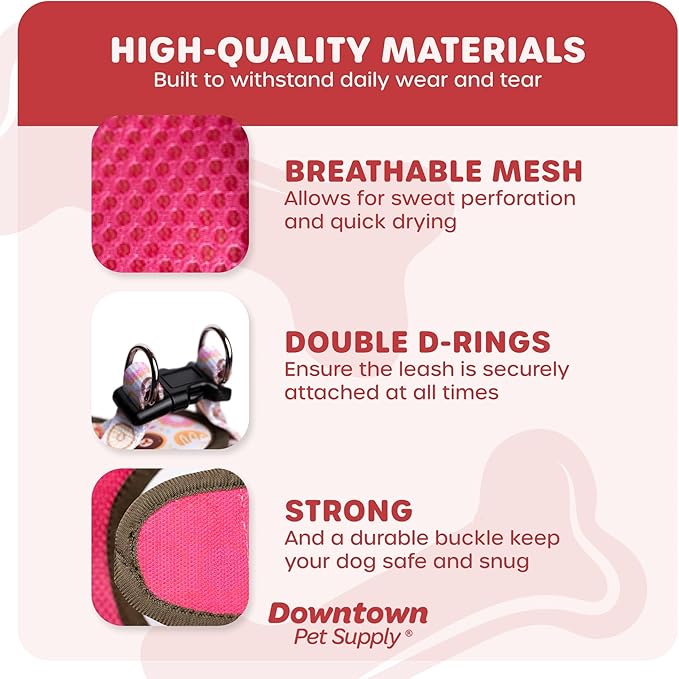 Downtown Pet Supply Step-in Dog Harness – No Pull, Adjustable Padded Mesh with Reflective Trim, Secure Buckle Strap – Comfortable & Breathable Small Dog Harness, Medium, Donut