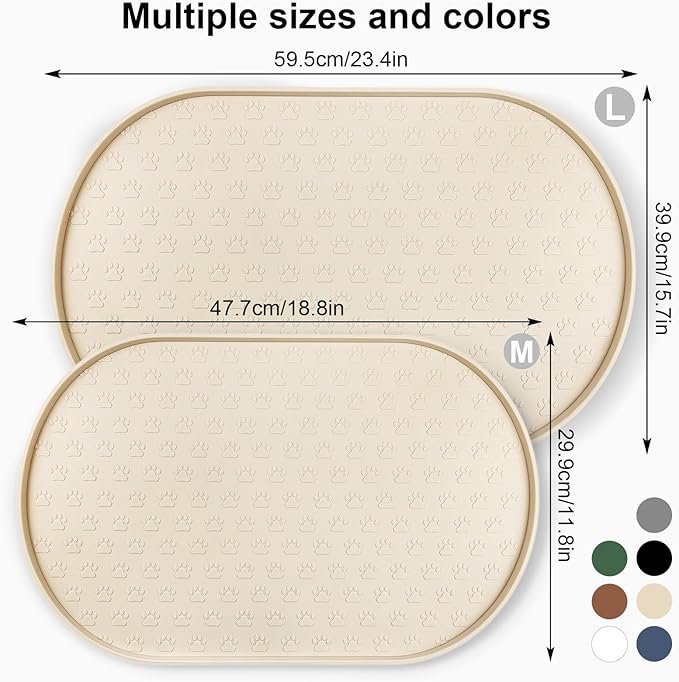 KPWACD Pet Feeding Mat for Dogs and Cats, Silicone Dog Placemat Non-Slip Waterproof Bowl Mats Prevent Food and Water Overflow, High-Lips Puppy Dish Tray Mat Suitable for Large Medium Small Pets, Beige