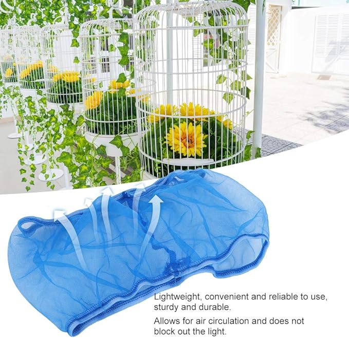 Alvinlite 2 Pieces Bird Cage Cover Seed Feather Catcher Birdcage Nylon Mesh Net Cover Soft Skirt Guard,Bird Cage Accessory(Blue)