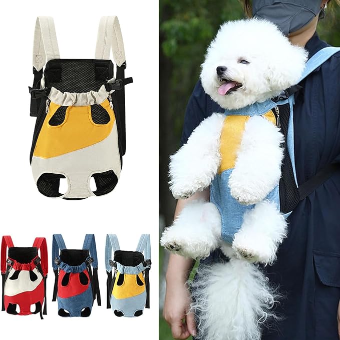 Lightweight Pet Backpack Carrier for Small Dogs & Cats - Easy-Fit Adjustable Straps, Basic Legs-Out Design, Durable for Daily Use (Fits Pets Under 15lb) (Yellow-White Color-Blocked, Small)