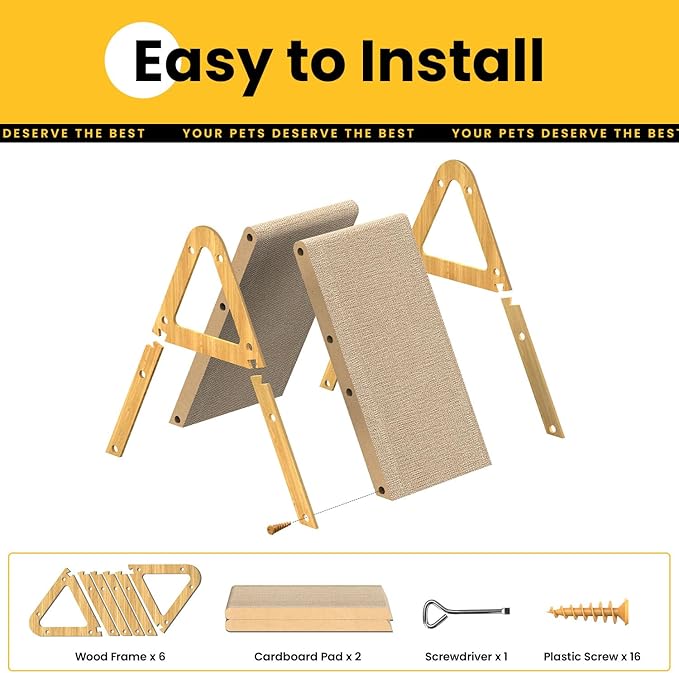 A-Frame Cat Scratcher Vertical & Horizontal Scratching pad for Multiple Cats, Double-Sided Scratch & Lounge Cardboard, Reclaimed Wood Look, Easy Assembly