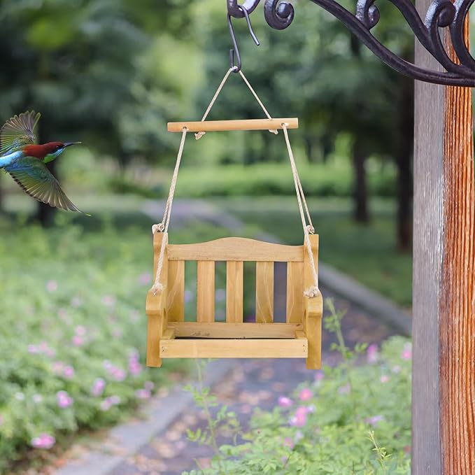GDYOOSHOW Set of 2 Regency Porch Swing Bird Feeder Cedar Bench Shaped Squirrel Feeder for Outside Draining Metal Mesh Base (Light Yellow 2pcs)