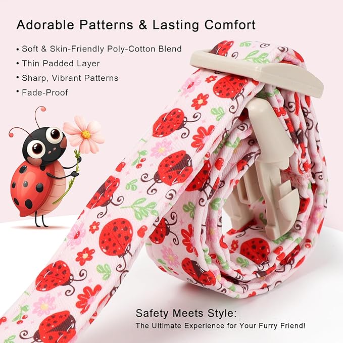 Lucky Ladybug Dog Collar for Large Dogs - Sweet Pink Girl Dog Collars, Lightweight Adjustable Spring Garden Mom Dogs Collars with Quick Release Buckle L